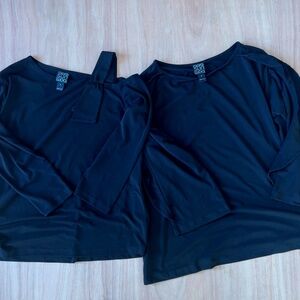 Clara Sun Woo 2 top bundle sz S small black stretch cold shoulder ruffles USA